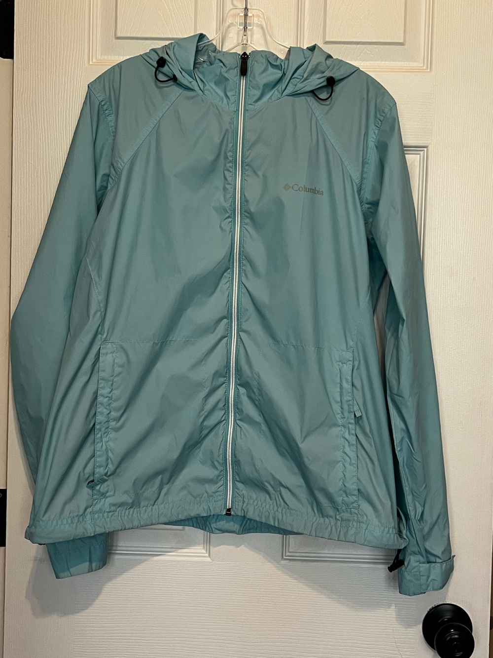 Columbia Women's Lightweight Windbreaker Jacket Light Blue Hooded Full Zip XL